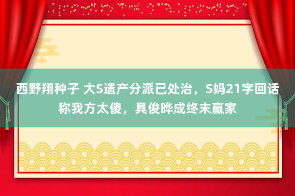 西野翔种子 大S遗产分派已处治，S妈21字回话称我方太傻，具俊晔成终末赢家