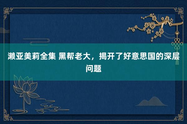 濑亚美莉全集 黑帮老大，揭开了好意思国的深层问题